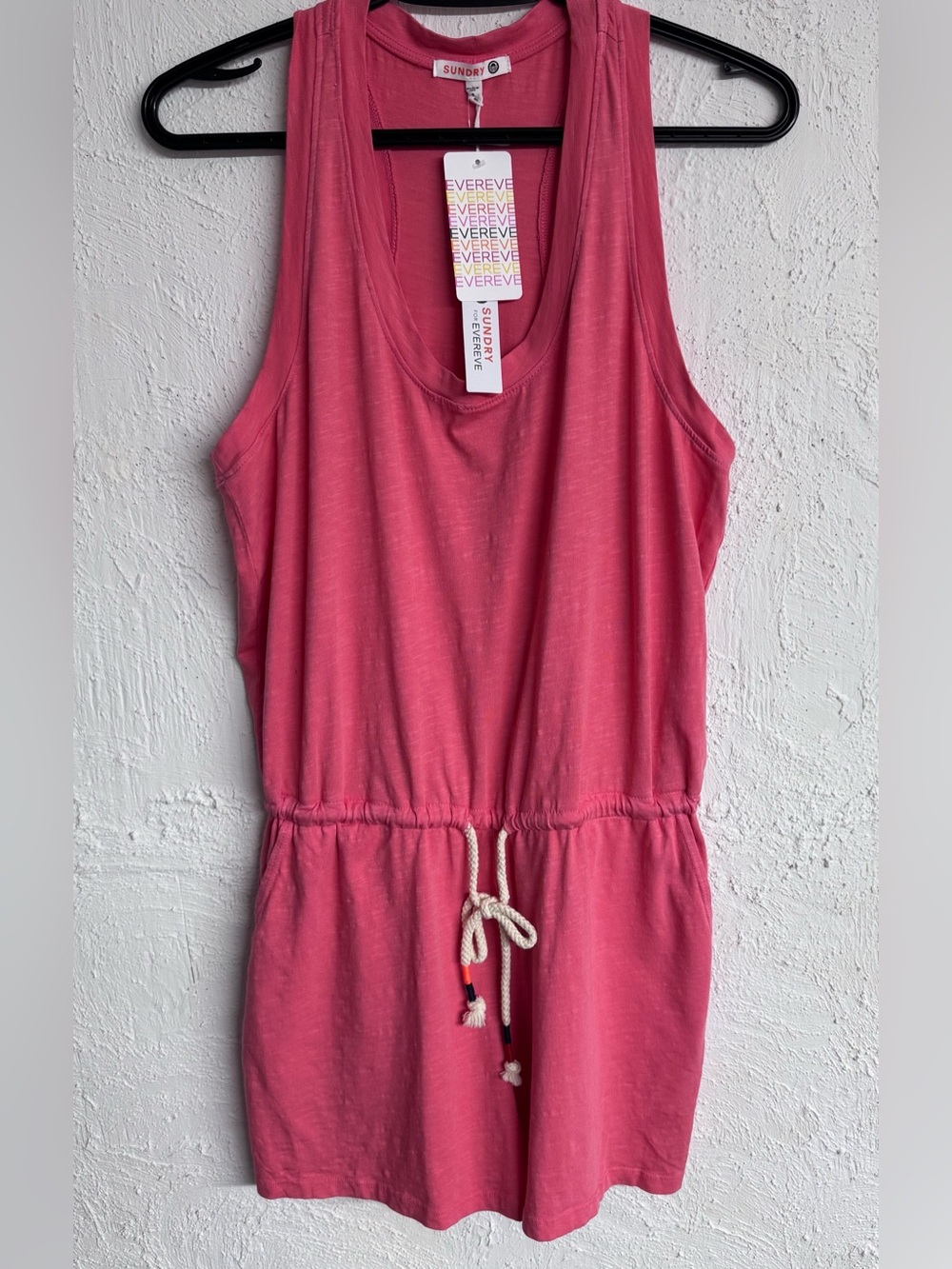 Sundry Guava Soft Slub Knit Drawstring Cinched Waist Racerback Romper Size 2